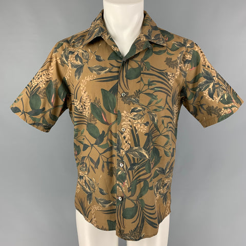 NORSE PROJECTS Size S Brown Olive Leaf Print Cotton One pocket Short Sleeve Shirt