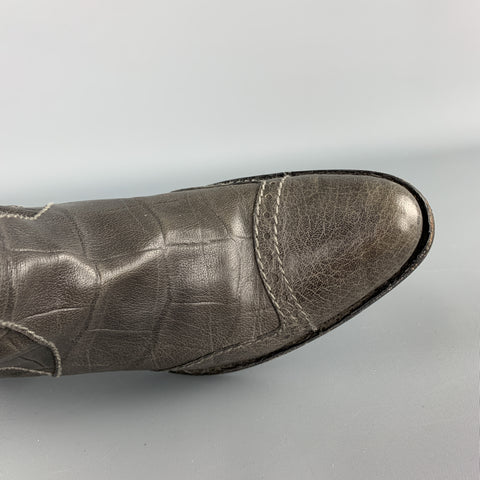 HENRY BEGUELIN Talla 8.5 Botas hasta la rodilla de piel con relieve de cocodrilo gris