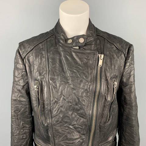 RALPH LAUREN Chaqueta de moto de cuero texturizado negro Talla XL