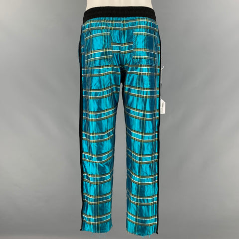 AMIRI Talla S Pantalones casuales con borde crudo de seda a cuadros azul y negro