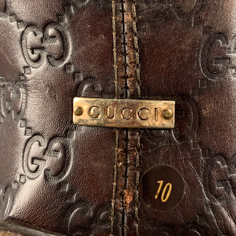 GUCCI Size 10.5 Brown Monogram Leather Vintage Loafers
