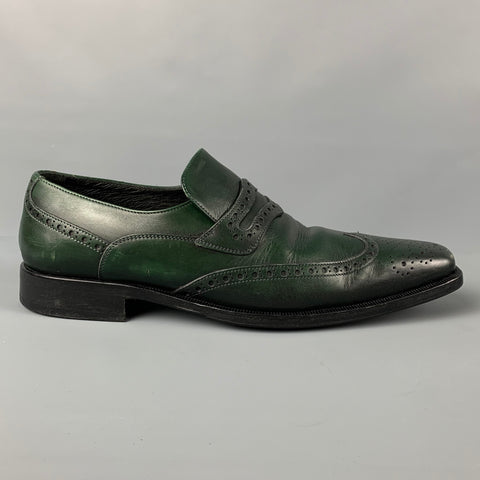 VALENTINO Size 9 Dark green Perforated Leather Wingtip Loafers