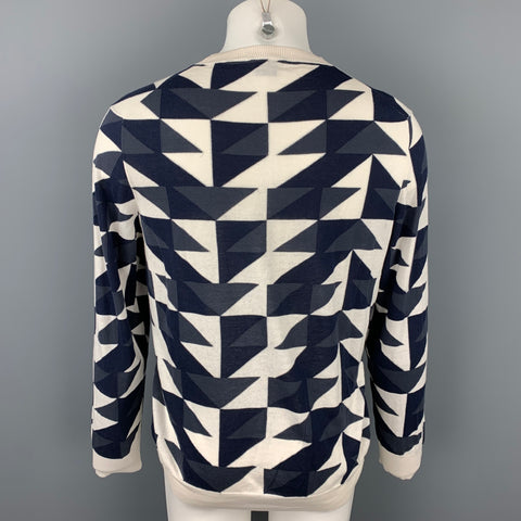 PS by PAUL SMITH Size L Off White &  Navy Geometric Cotton Crew-Neck Pullover