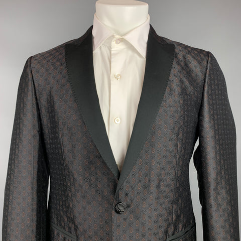ETRO Size 38 Black & Brown Jacquard Silk Blend Notch Lapel Sport Coat
