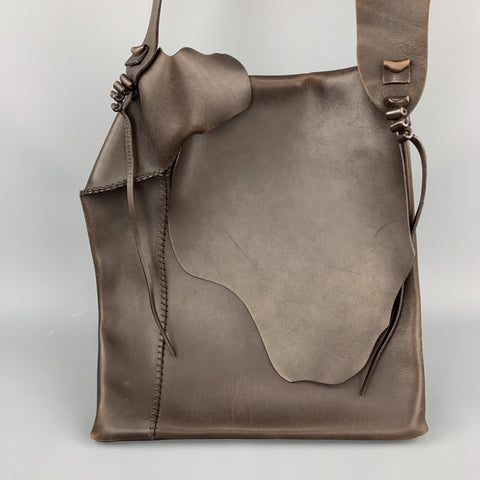 YVES SAINT LAURENT Brown Stitched Leather Flap Bag
