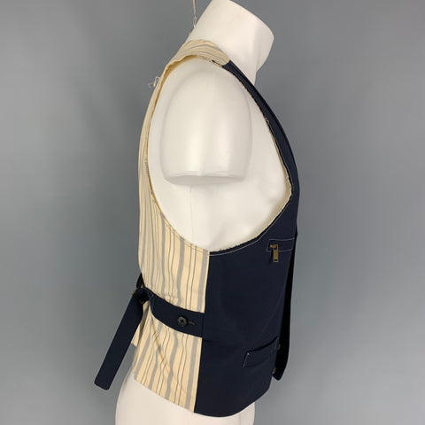 YIGAL AZROUEL Size S Navy Cream Wool Buttoned Vest