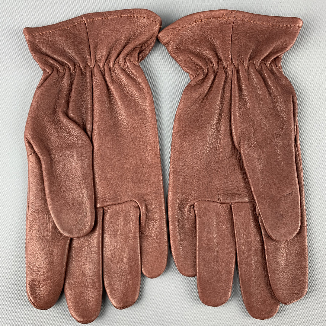 VINTAGE Size L Burgundy Solid Leather Gloves