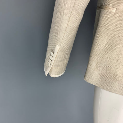 BURBERRY Size 38 Beige Oatmeal Woven Linen Silk Shawl Collar Sport Coat