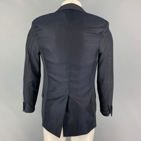 ETRO Size 38 Black Navy Mixed Fabrics Wool Peak Lapel Sport Coat