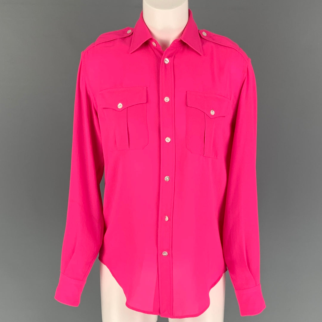 RALPH LAUREN Black Label Size 2 Pink Polyester Button Up Shirt