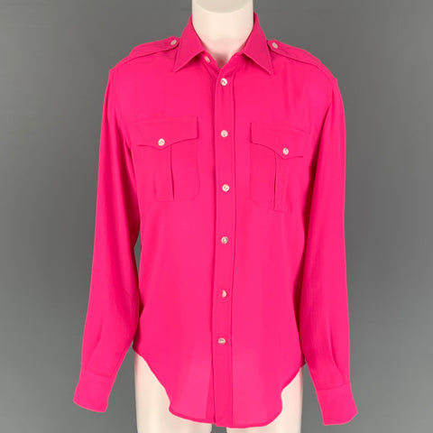 RALPH LAUREN Camisa con botones de poliéster rosa talla 2 Black Label