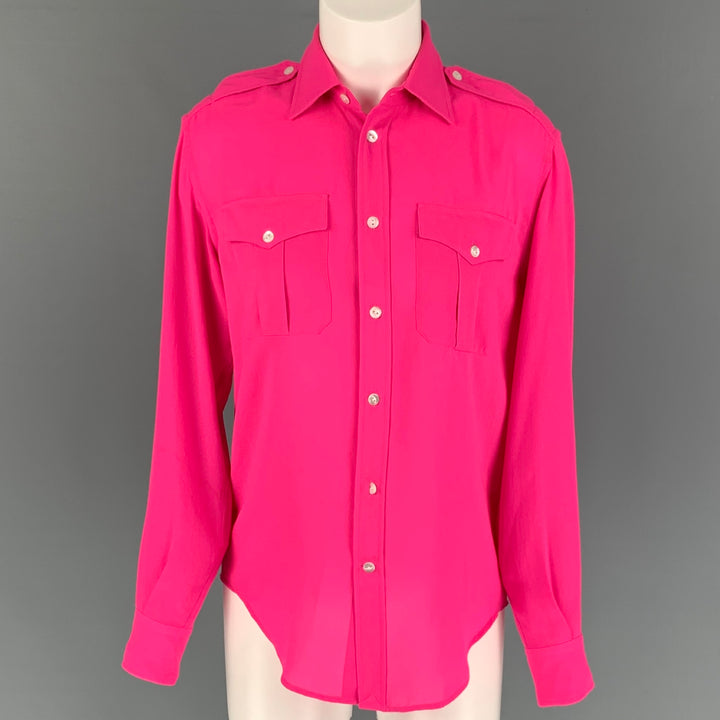 RALPH LAUREN Black Label Size 2 Pink Polyester Button Up Shirt