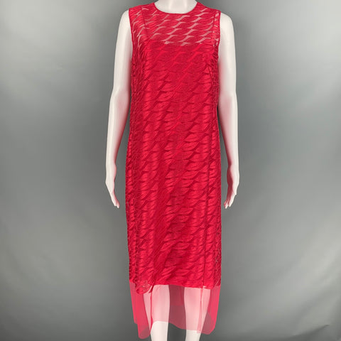 AKRIS Size 10 Red See Through Polyester Lace Sleeveless Dress