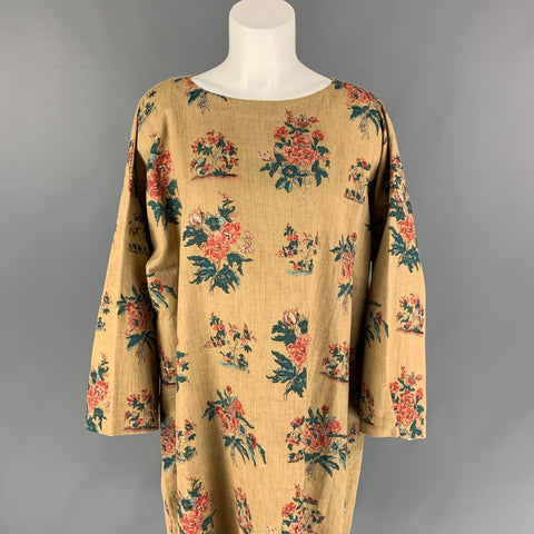 45rpm Size S Khaki & Green Floral Linen / Cotton Oversized Dress