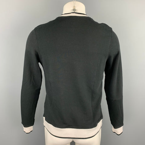 SANDRO Size S Black & White Patch Cotton Crew-Neck Pullover Sweatshirt