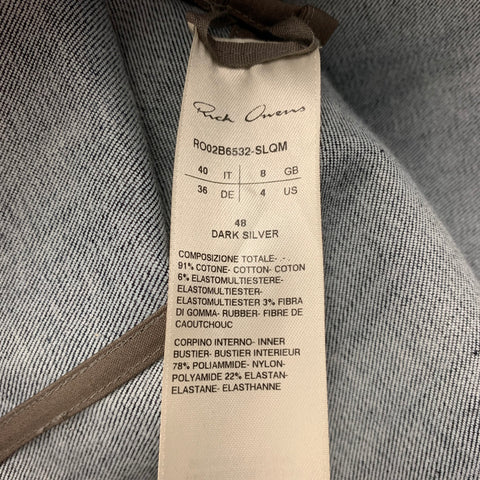RICK OWENS Size 4 Silver Cotton Blend Strapless Cocktail Dress