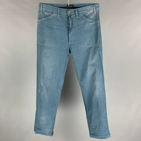 CHIMALA Taille 30 Pantalon décontracté en coton vieilli bleu avec braguette boutonnée