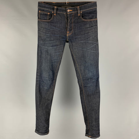NUDIE JEANS Size 31 Dark Blue Contrast Stitch Cotton Slim Jeans