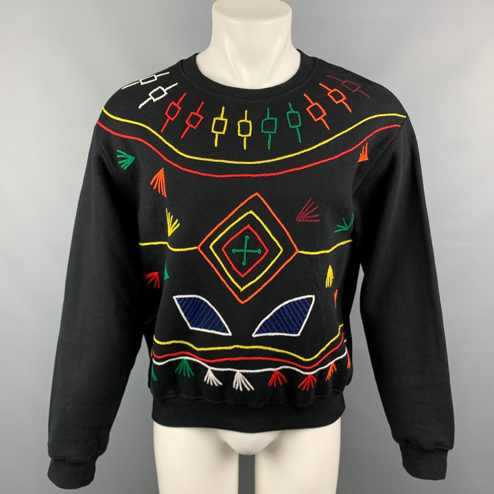 PRABAL GURUNG Size M Multi-Color Geometric Embroidered Cotton Crew-Neck Sweatshirt