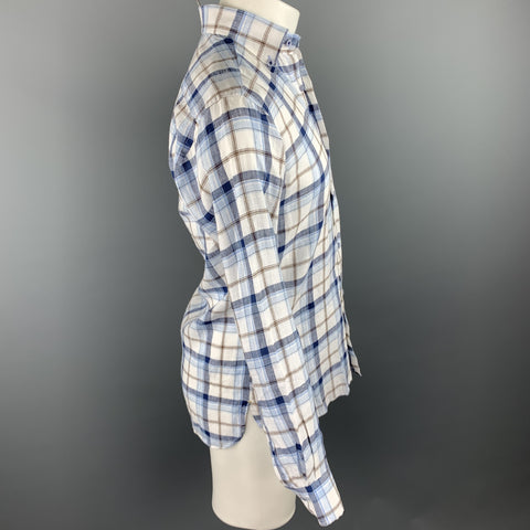 IKE BEHAR Size S Blue & White Plaid Linen Button Down Long Sleeve Shirt