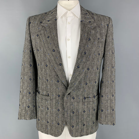 Vintage GIANNI VERSACE Size 44 Black & White Blue Rhombus Notch Lapel Sport Coat