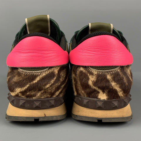 VALENTINO Size 9 Olive Fuchsia Mixed Patterns Low Top Rockrunner Sneakers