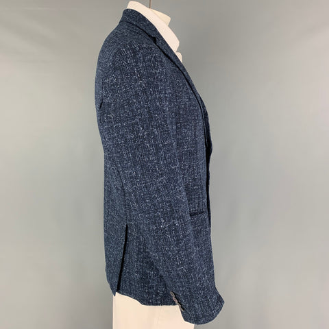 EMPORIO ARMANI Size 44 Navy White Heather Polyester Sport Coat