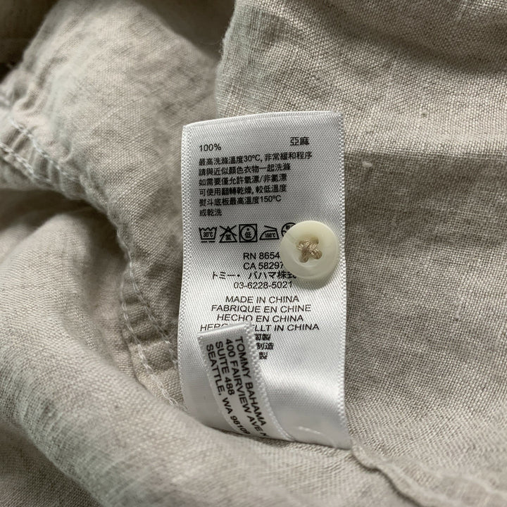 TOMMY BAHAMA Size M Beige Linen Button Up Short Sleeve Shirt