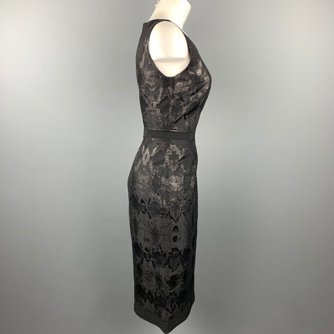 GIAMBATTISTA VALLI Size 8 Black Brocade Metallic Acetate Blend Cocktail Dress