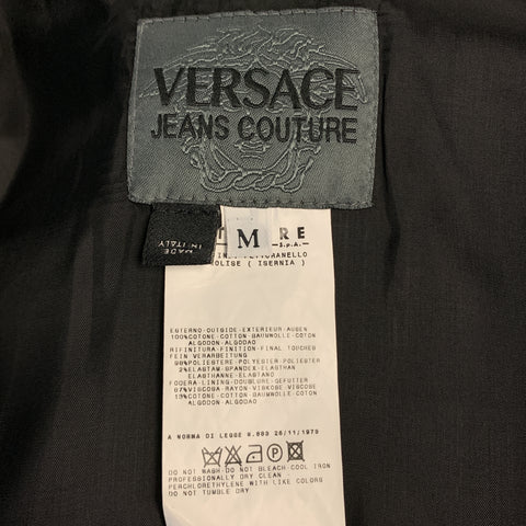 Vintage VERSACE JEANS COUTURE Size M Black Cotton Full Zip Silver Buttons Bomber Jacket