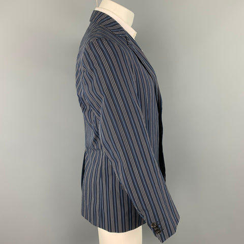 ETRO Size 38 Navy & Black Stripe Acetate Blend Notch Lapel Sport Coat