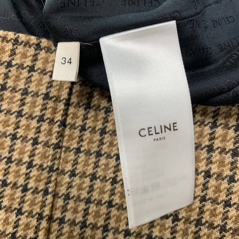 CELINE Size 2 Brown Wool Houndstooth Buttoned Mini Skirt