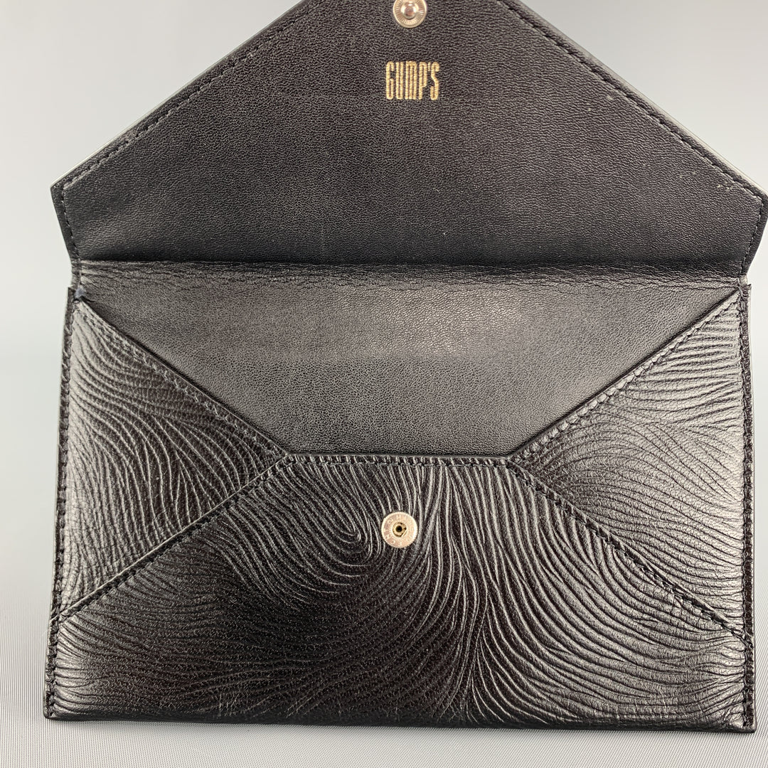 GUMP'S Textured Embossed Pattern Black Leather Rectangle Envelope Wallet