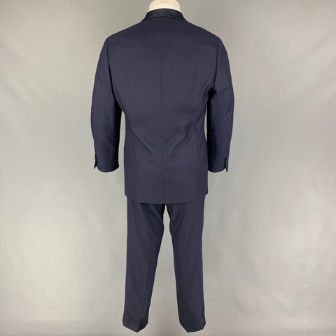 BRUNELLO CUCINELLI Size 40 Navy Cotton Silk Shawl Collar Suit