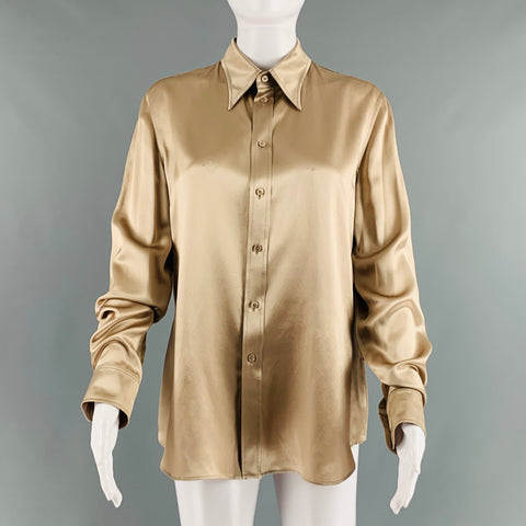 RALPH LAUREN Taille 8 Robe chemisier en soie beige