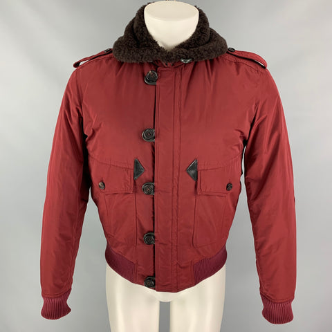 BURBERRY PRORSUM Pre-Fall 2012 Size 34 Burgundy Red Shearling Jacket