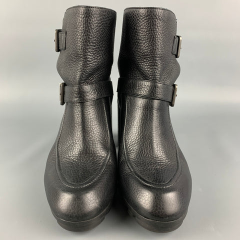 ROBERT CLERGERIE Talla 7.5 Botines de cuero de grano guijarro negro