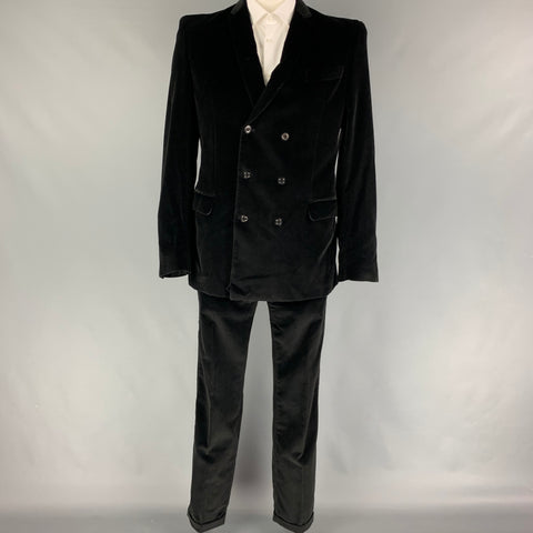 JUST CAVALLI Size 44 Black Velvet Cotton Velvet Notch Lapel Suit