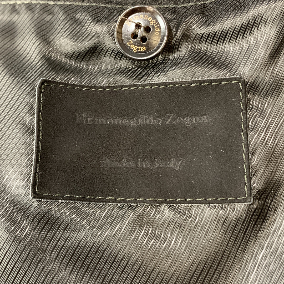 ERMENEGILDO ZEGNA Size XXL Charcoal Wool Nehru Collar Patch Pockets Jacket