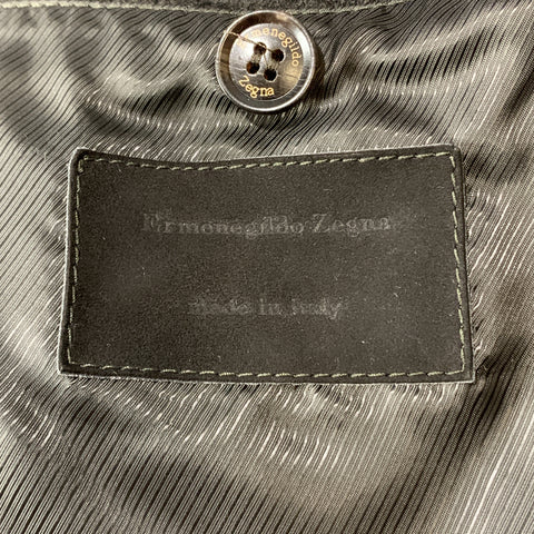 ERMENEGILDO ZEGNA Size XXL Charcoal Wool Nehru Collar Patch Pockets Jacket