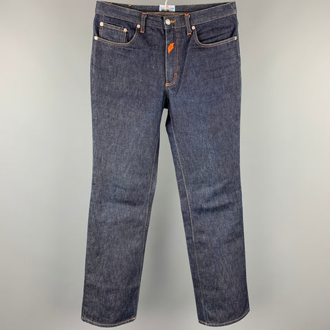 Vintage WALTER VAN BEIRENDONCK x W.&L.T. Size 34 Indigo Contrast Stitch Denim Zip Fly Jeans