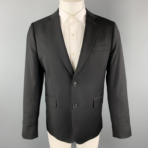 PAUL SMITH Talla 42 Abrigo deportivo corto con solapa de muesca de lana negra sólida