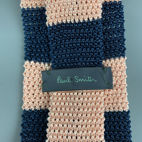 PAUL SMITH Navy Pink Knitted Silk Tie