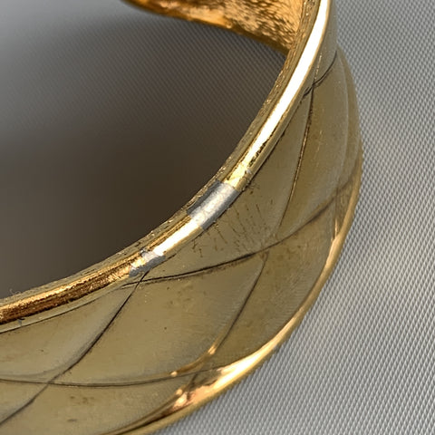 CHANEL Vintage 1970s Gold Tone Metal Quilted Cuff Bracelet