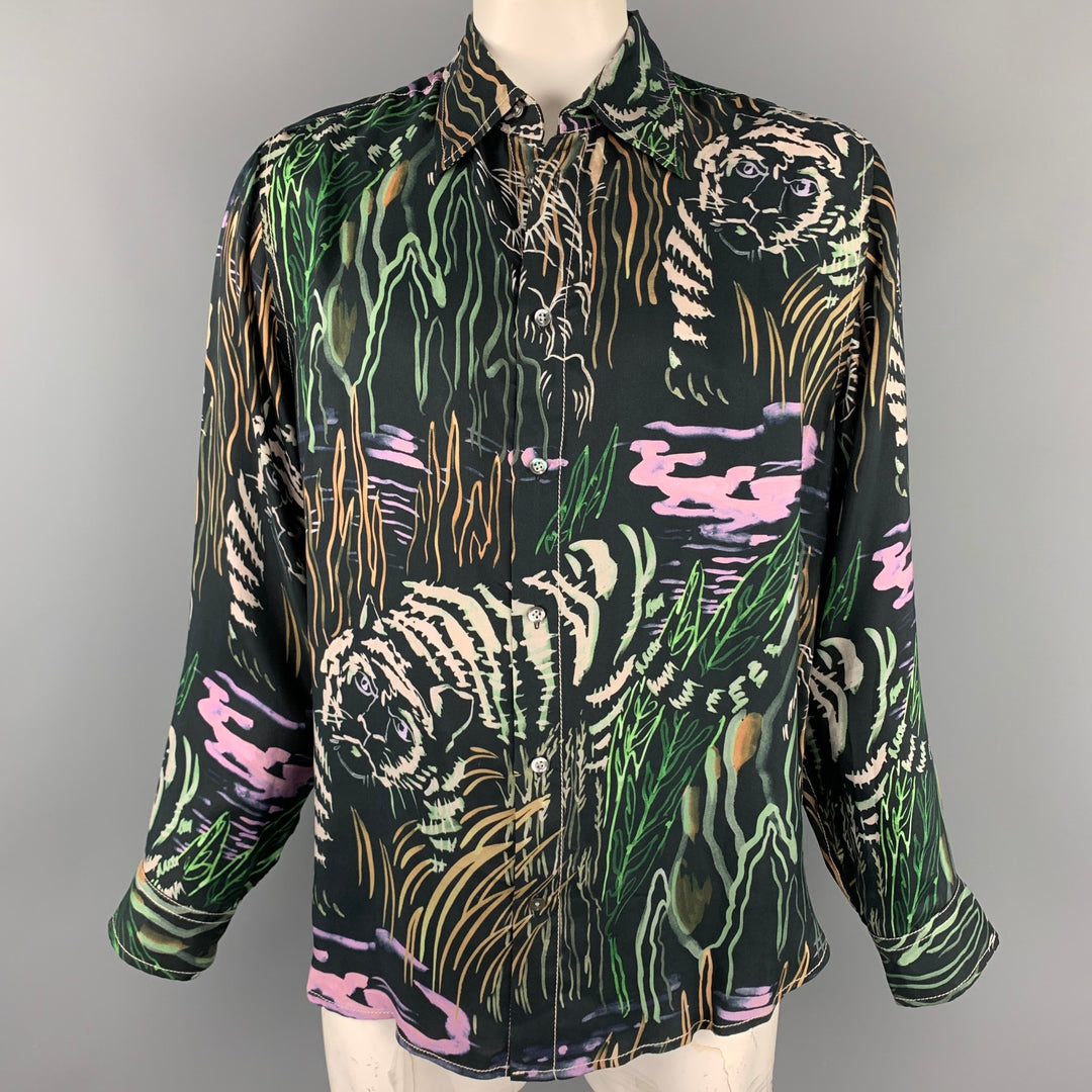 3.1 PHILLIP LIM Size XL Mulitcolor Print Cupro Long Sleeve Shirt