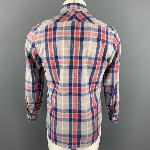 BILLY REID Size S Gray & Blue Plaid Cotton Button Up Long Sleeve Shirt