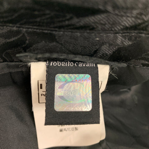 JUST CAVALLI Size 50 Black Jacquard Acetate Notch Lapel Sport Coat