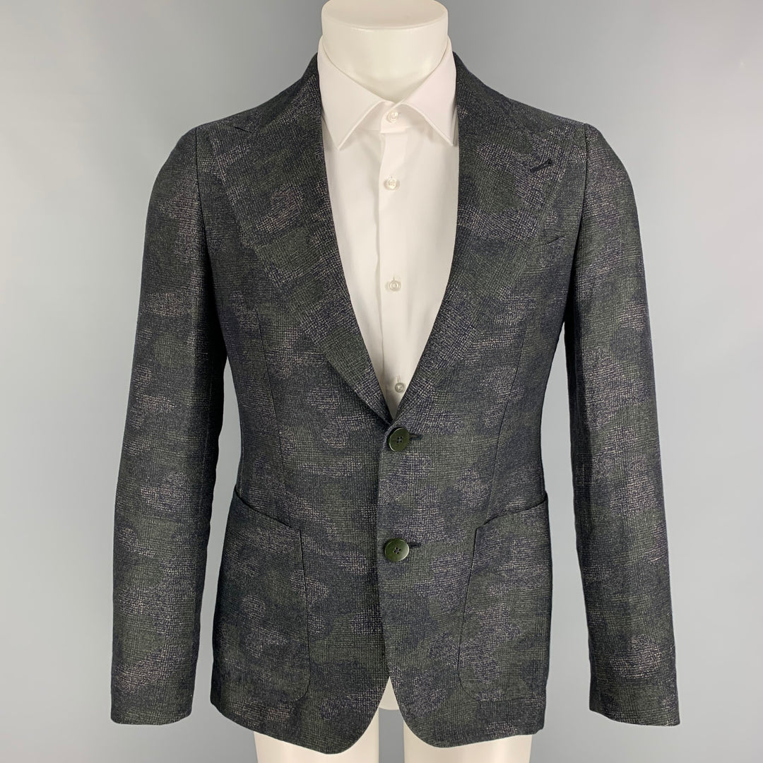 PINOLERARIO Size 38 Charcoal Linen Cotton Notch Lapel Sport Coat