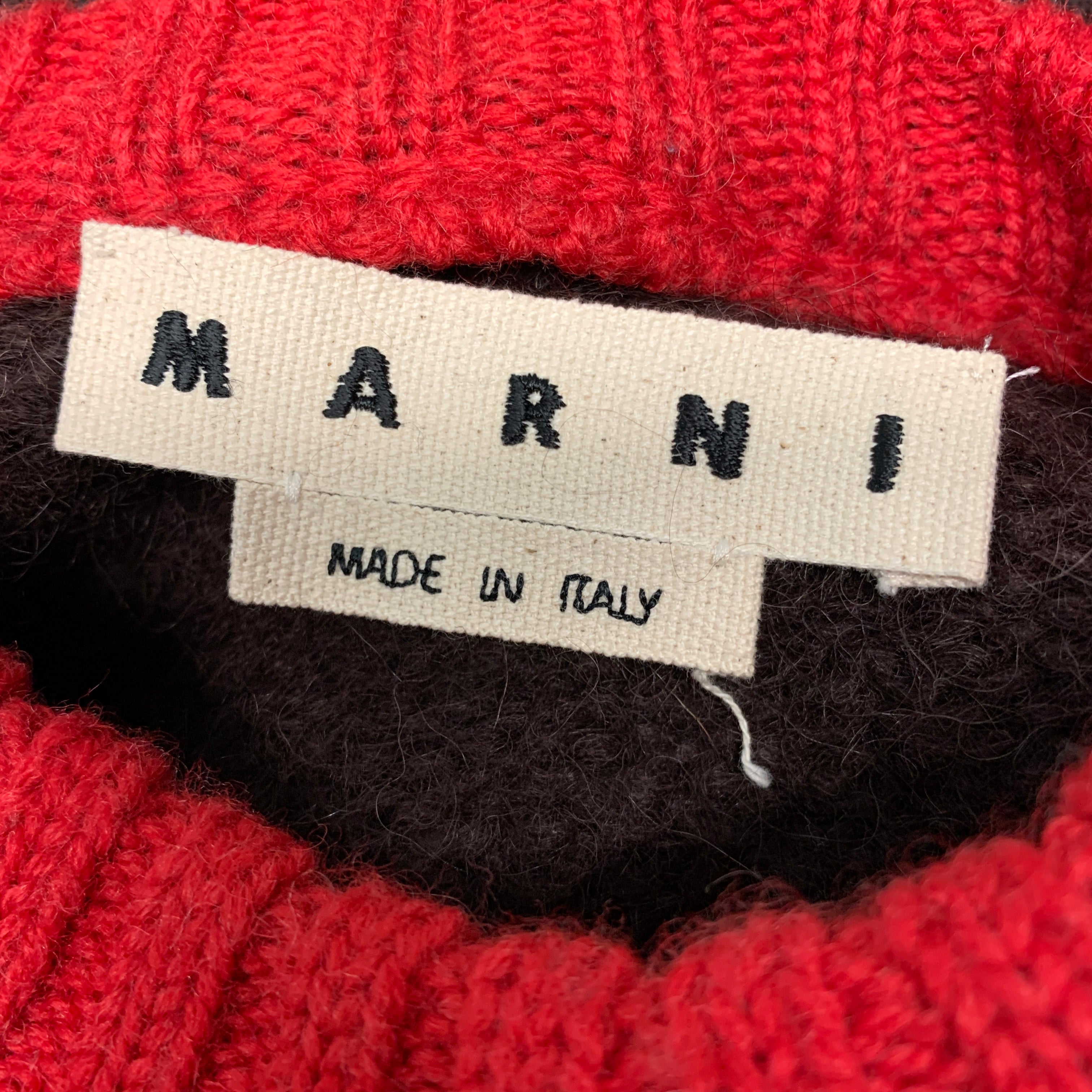 MARNI Size M Brown Red Contrast Trim Mohair Blend Crew Neck