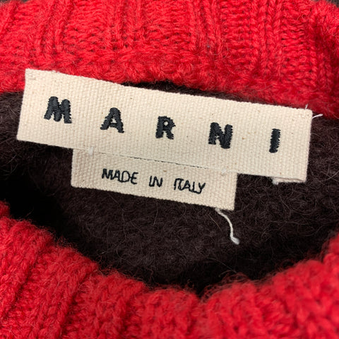 MARNI Size M Brown Red Contrast Trim Mohair Blend Crew Neck Sweater